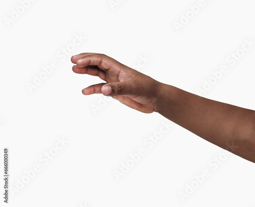 African child hand with gesture of catching against a white background