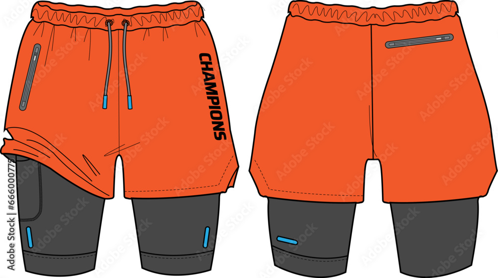 Sport track Shorts with compression tights design vector template