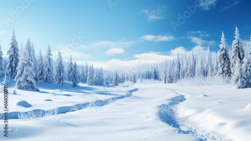 Landscape with snow covered trees in winter