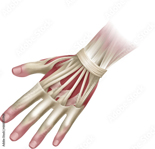 Hand muscles human anatomy medical education anatomical illustration.