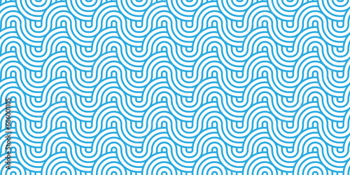  Seamless geometric ocean spiral pattern and abstract circle wave lines. blue seamless tile stripe geomatics overlapping create retro square line backdrop pattern background. Overlapping Pattern.