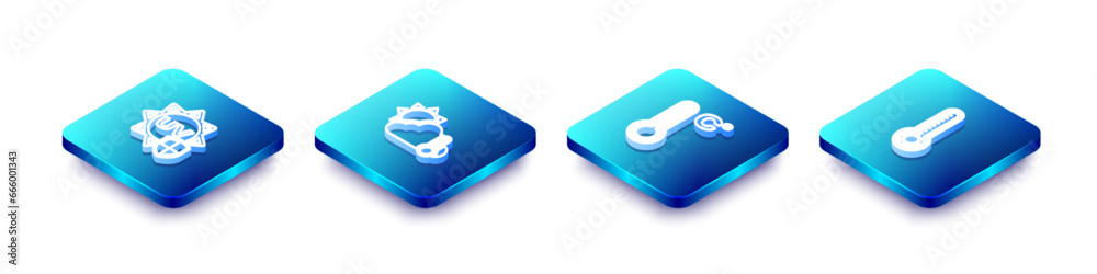 Set Isometric line UV protection, Thermometer and cloud, sun, Meteorology thermometer and icon. Vector Set Isometric line UV protection, Thermometer and cloud, sun, Meteorology thermometer and icon. Vector