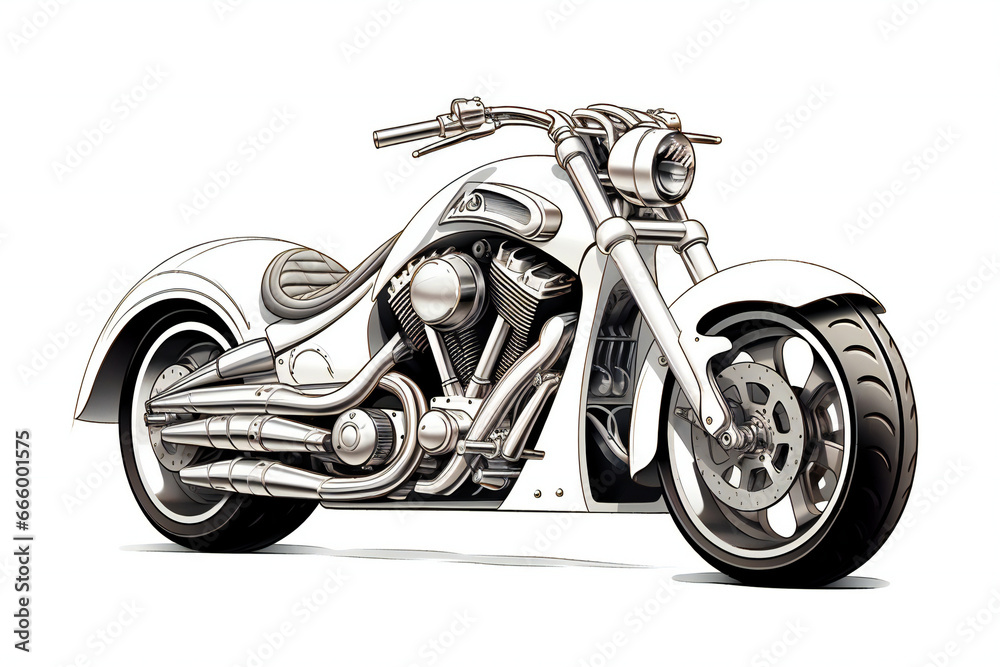 Modern chopper motorcycle on a white background