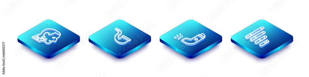 Set Isometric line Throat cancer, No pipe smoking, Inhaler and Smoking cigarette icon. Vector Set Isometric line Throat cancer, No pipe smoking, Inhaler and Smoking cigarette icon. Vector
