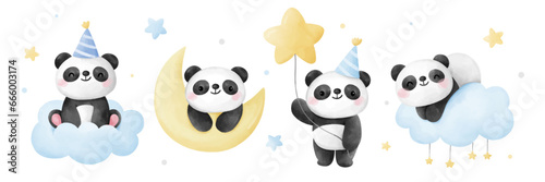 Draw baby panda boy For nursery birthday kids Sweet dream © anchalee