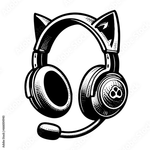 gamer headphones with cat ears sketch