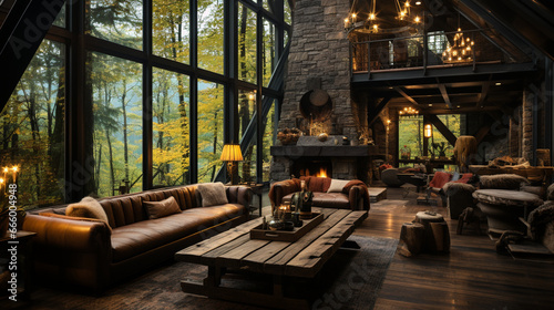 A men's club designed like a rustic cabin in the woods, offering a retreat for members to unwind and connect with nature