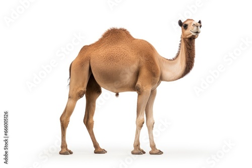 A majestic Dromedary camel posing against a clean white backdrop created with Generative AI technology