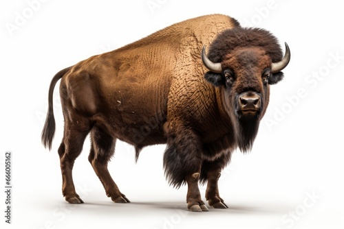 A majestic American bison posing against a clean backdrop created with Generative AI technology