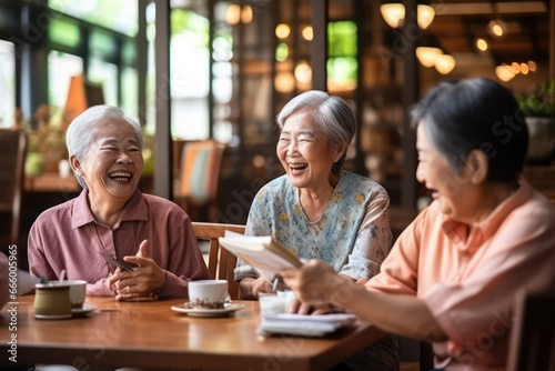 Elderly Asian Friends Sharing Laughter and Joyful Moments Together