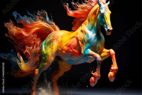 Watercolor horse painting  abstract drawing of a running paint splashed horse