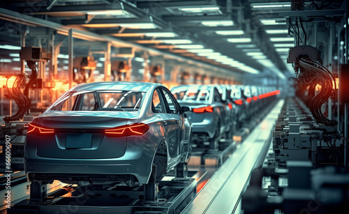 Factory Assembly Line Producing Modern Cars in High Volume. © Curioso.Photography