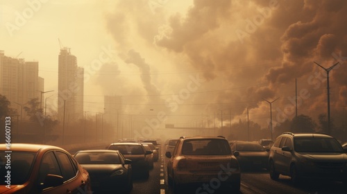bad air with PM 2.5 dust in the atmosphere problem of car exhaust pollution photo
