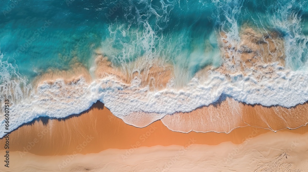 Fototapeta Aerial view of beautiful tropical beach with turquoise water.