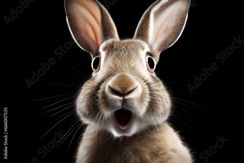 Happy surprised rabbit with open mouth. © vlntn