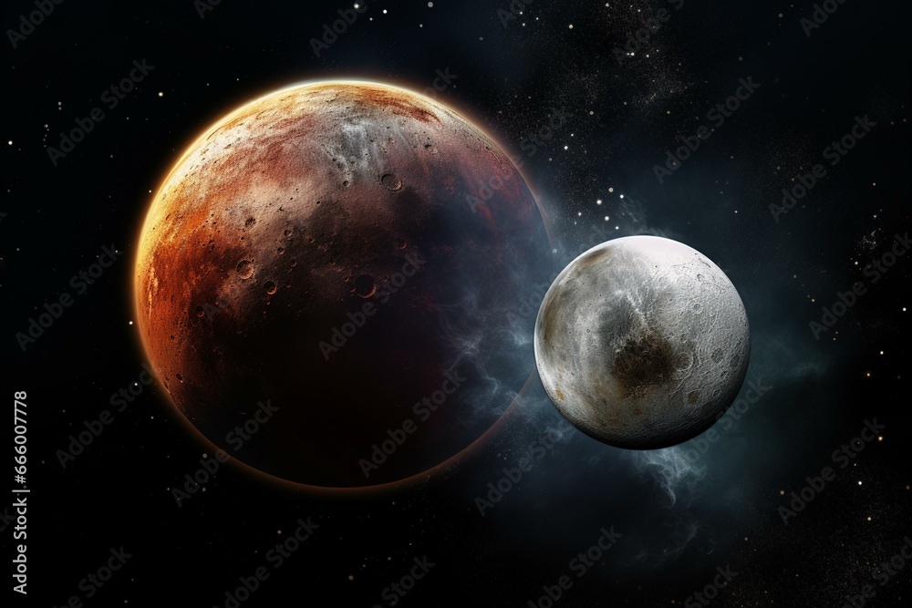 Pluto and Charon moon. Space view. Generative AI