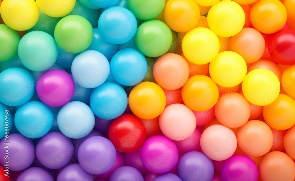 Many rainbow gradient random bright soft balls background. Colorful balls background for kids zone.