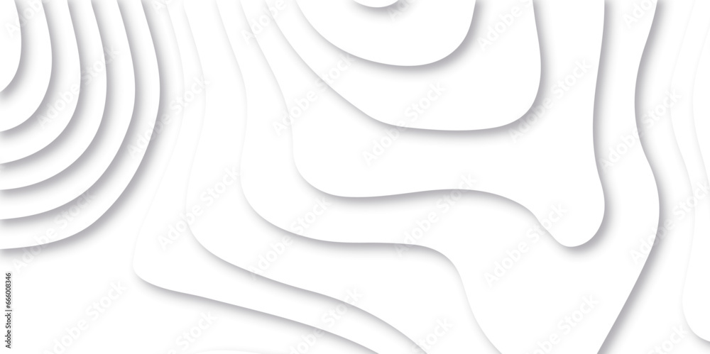 Abstract white paper cut background with lines. Background of the topographic map. White wave paper curved reliefs abstract background. Realistic papercut decoration textured with wavy layers. - obrazy, fototapety, plakaty 