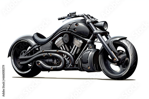 Modern black chopper motorcycle on a white background