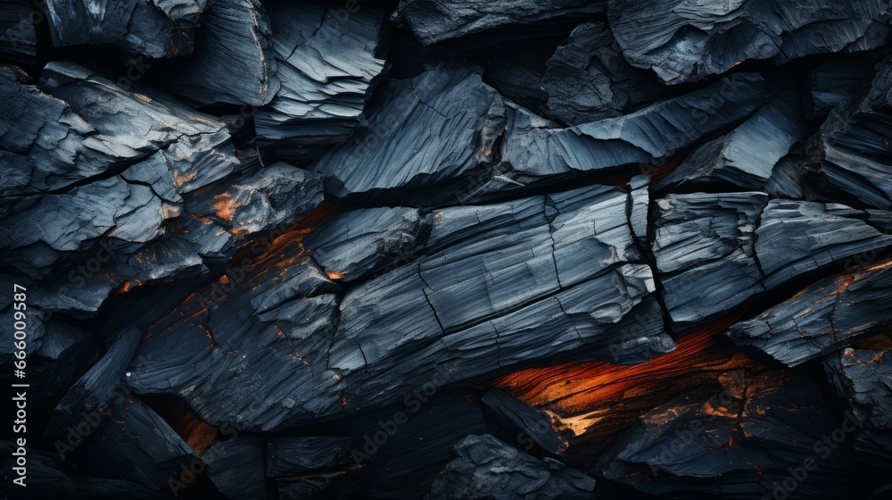 A fiery cavern emerges from the depths of the earth, adorned with a chaotic display of black stones and vibrant orange flames