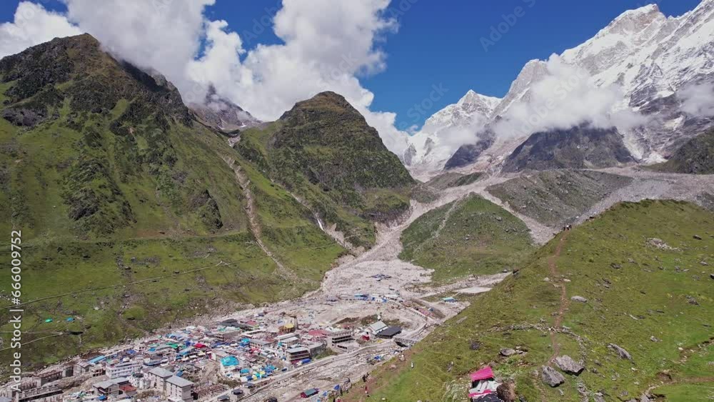An Aerial View Of The Kedarnath Temple Amidst The Stunning Himalayan An Aerial View Of The Kedarnath Temple Amidst The Stunning Himalayan