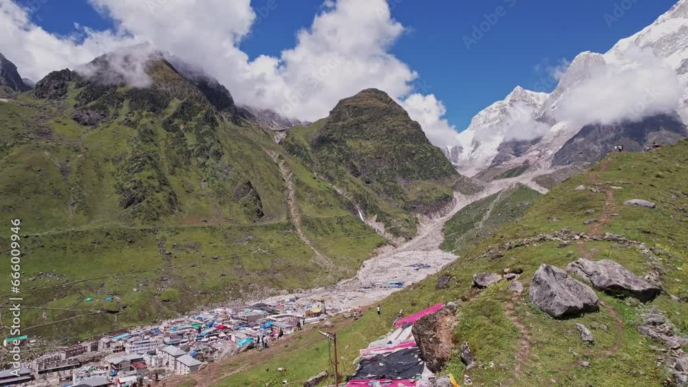 An Aerial View Of The Kedarnath Temple Amidst The Stunning Himalayan An Aerial View Of The Kedarnath Temple Amidst The Stunning Himalayan