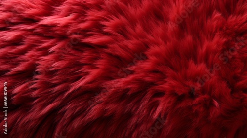 A fiery, velvety red fur envelopes the frame, its intricate fibers inviting us into a luxurious, intimate indoor setting photo
