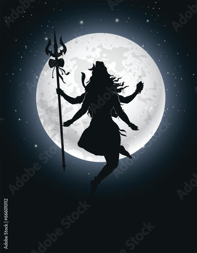 Lord Shiva in moonlight holding trident amazing illustration 