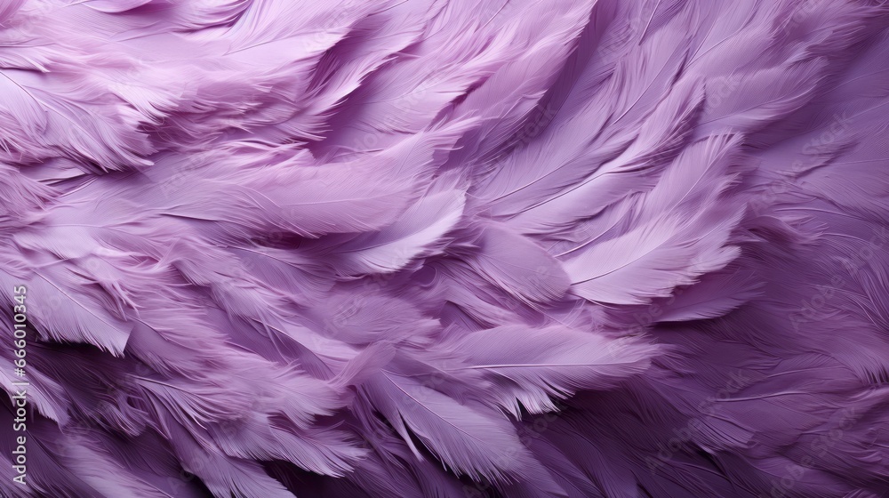 An abstract work of art featuring vibrant purple feathers, evoking a sense of wildness and fluidity through its intricate and captivating composition
