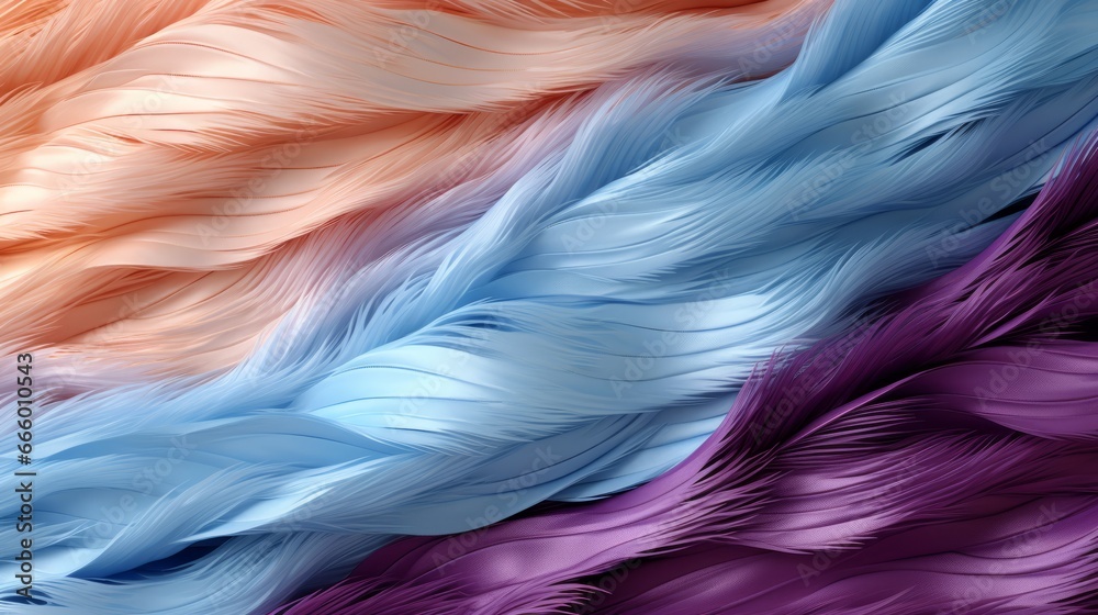 Vibrant hues of dyed feathers adorn a unique and whimsical piece of clothing, inviting us to embrace our inner wildness and express ourselves boldly - obrazy, fototapety, plakaty 