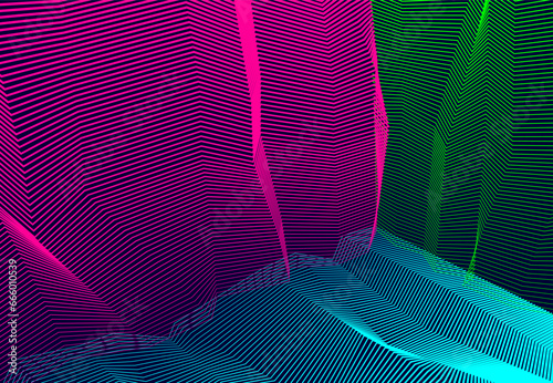 Vector surreal illusion art for design, line art 3d dimensional textured inner space, hallucinogen drug trip theme. Fantastic psychedelic trendy modern op art, optical dimensional illusion.