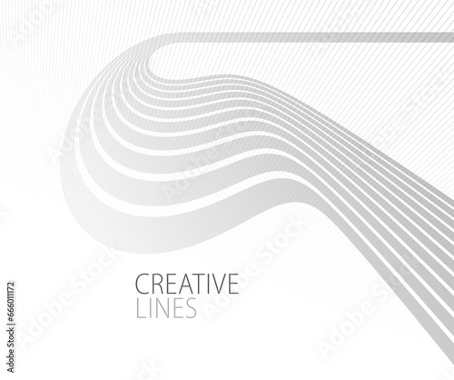 Wave lines in 3D perspective vector abstract background with smooth gradient of light grey and white monochrome colors, easy relaxing motion.