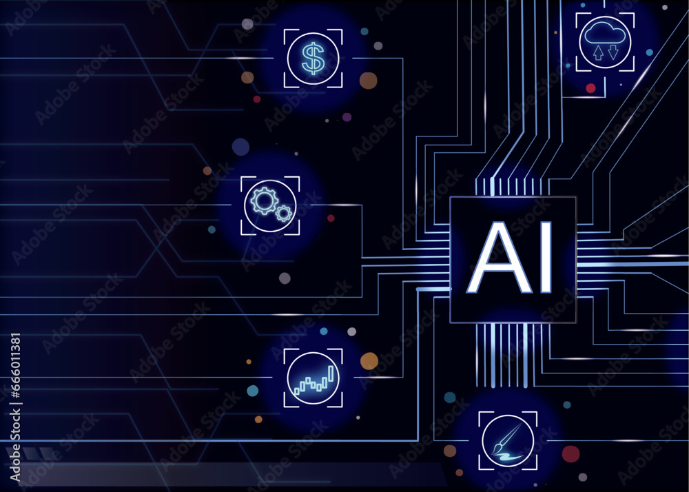 Artificial Intelligence (AI). New Information Technology. AI Infographic learning for robot. AI Generative work for free with text chat online. Artificial intelligence is Generated by command prompt.