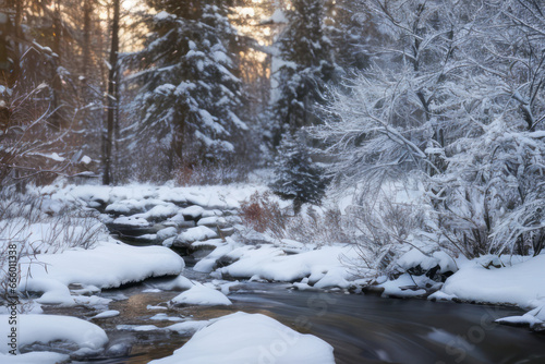 river in winter forest © MobbyStock
