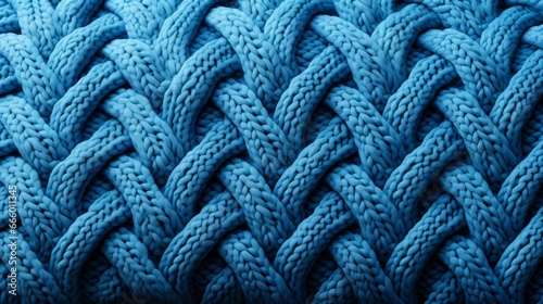 Intertwining strands of rope and crochet thread create a mesmerizing texture on this vibrant blue fabric, evoking a sense of comfort and artistry