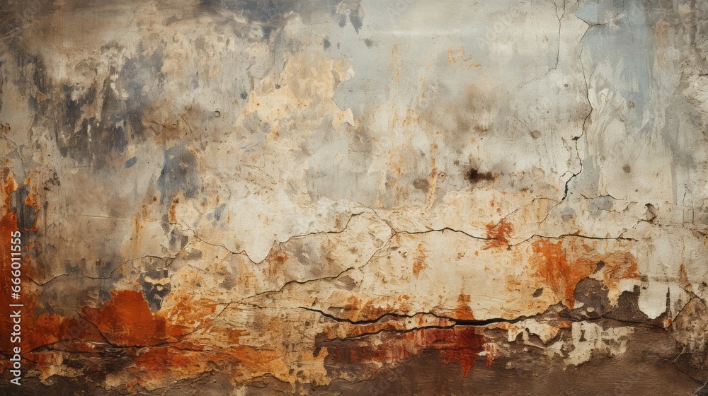 An abstract masterpiece emerges from the stained, rusted wall, with wild strokes of paint creating a fluid and emotional expression of decay and beauty An abstract masterpiece emerges from the stained, rusted wall, with wild strokes of paint creating a fluid and emotional expression of decay and beauty