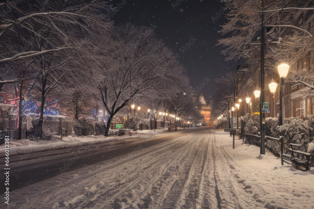 winter in the city at night