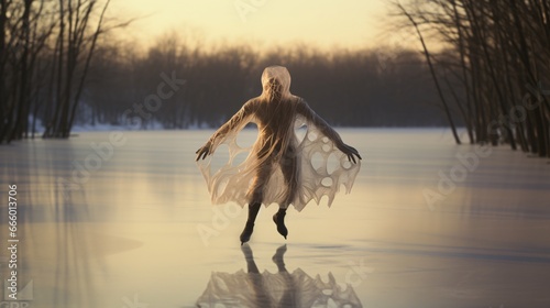 Graceful Ice Skating on a Frozen Pond, generative AI