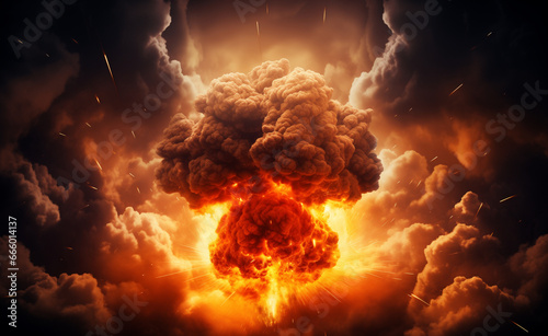 Bomb explosion with fire flames and smoke