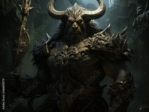 Minotaur mythological bull man with big horns  creature from legends