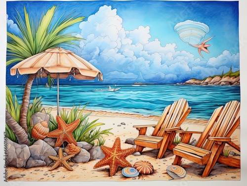 Tropical beach with rocks and turquoise water in sunny day