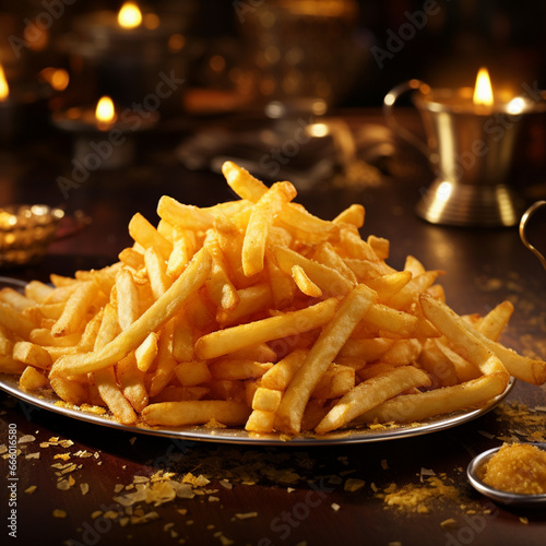 A mouthwatering image of golden  crispy French fries  perfectly seasoned and served  promises a delightful and indulgent fast-food experience