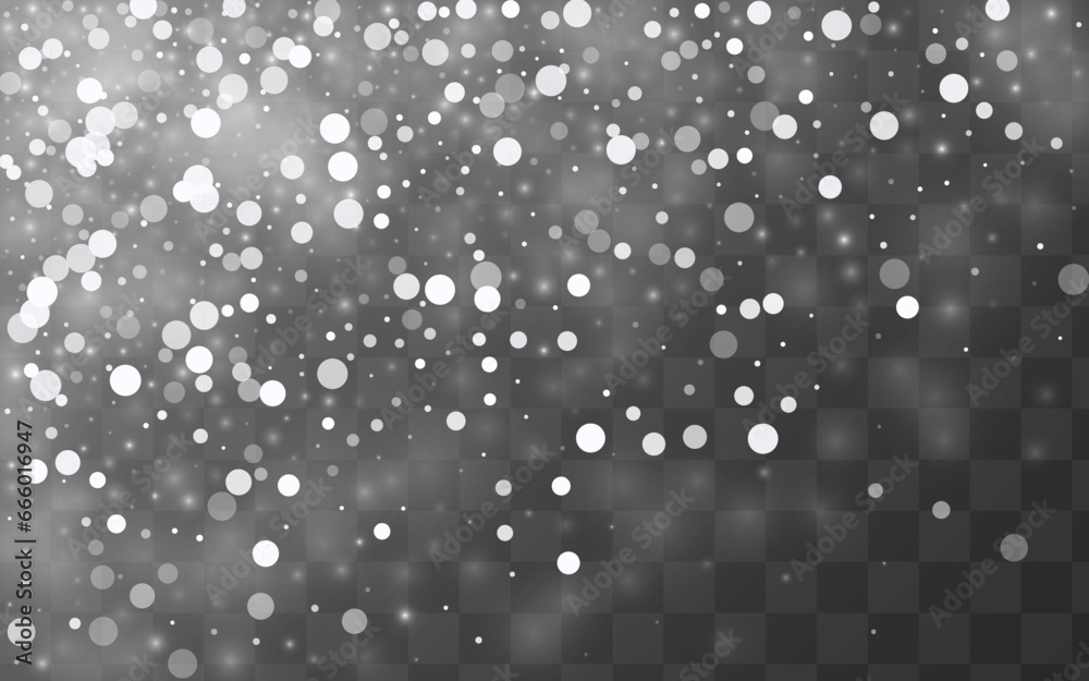 Light Snowfall Vector Transparent Background.
