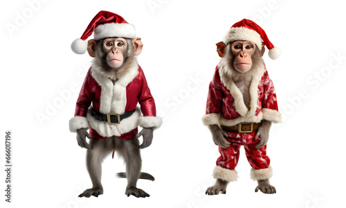 Set of Monkeys wearing a christmas hat on transparent background