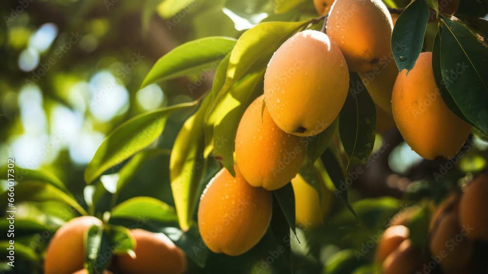 Juicy Mangoes Ripening in Sunlight Juicy Mangoes Ripening in Sunlight