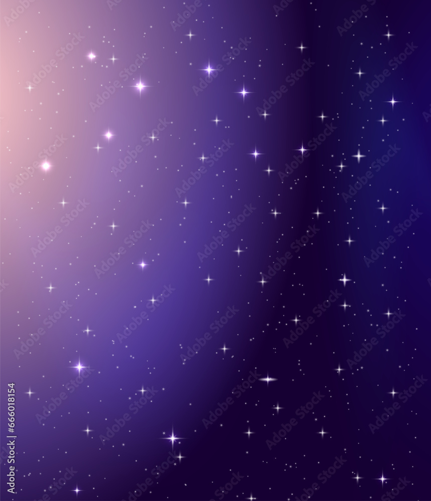 A Purple Blue Night Sky with Stars vertical Background. Vector Illustration