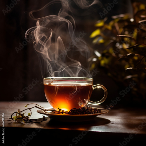 A cup of aromatic tea,invites a moment of soothing warmth and relaxation
