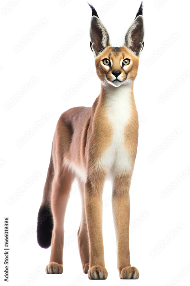 A caracal cat isolated on white background