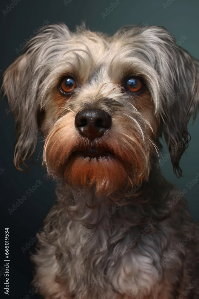 Portrait of a Yorkshire Terrier with blue eyes on a dark background