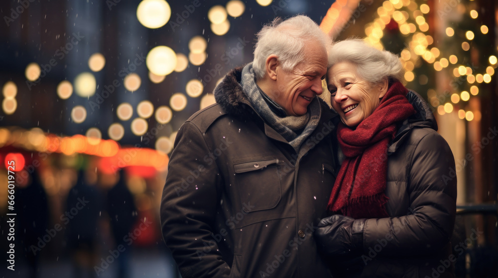 a couple of older couple enjoy christmas,Portrait of smiling couple seniors celebrate.